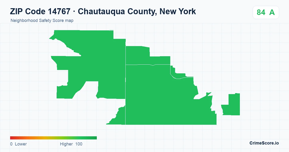 ZIP Code 14767 in Chautauqua County, New York neighborhood Safety Score map