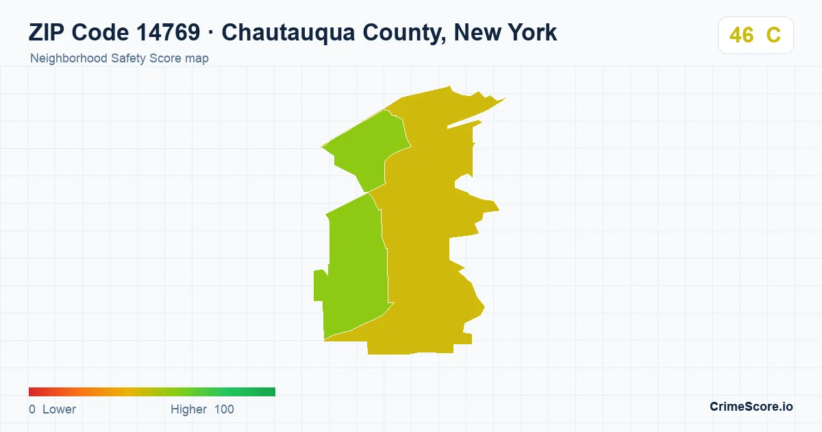 ZIP Code 14769 in Chautauqua County, New York neighborhood Safety Score map
