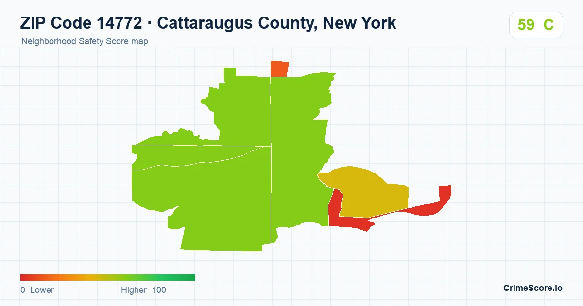 ZIP Code 14772 in Cattaraugus County, New York neighborhood Safety Score map