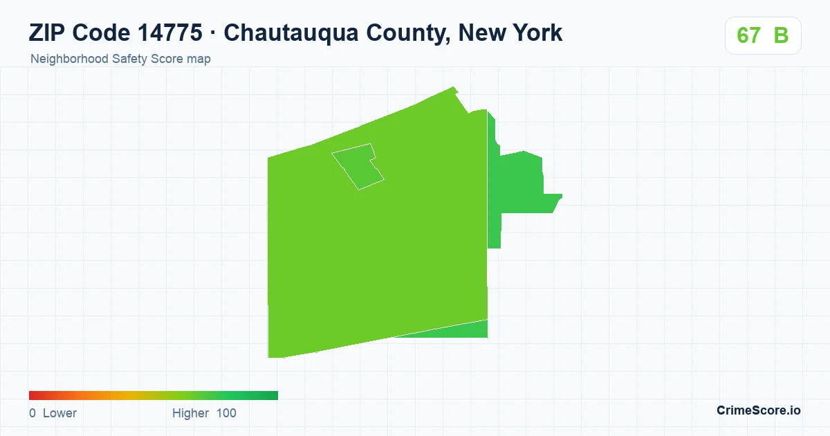 ZIP Code 14775 in Chautauqua County, New York neighborhood Safety Score map