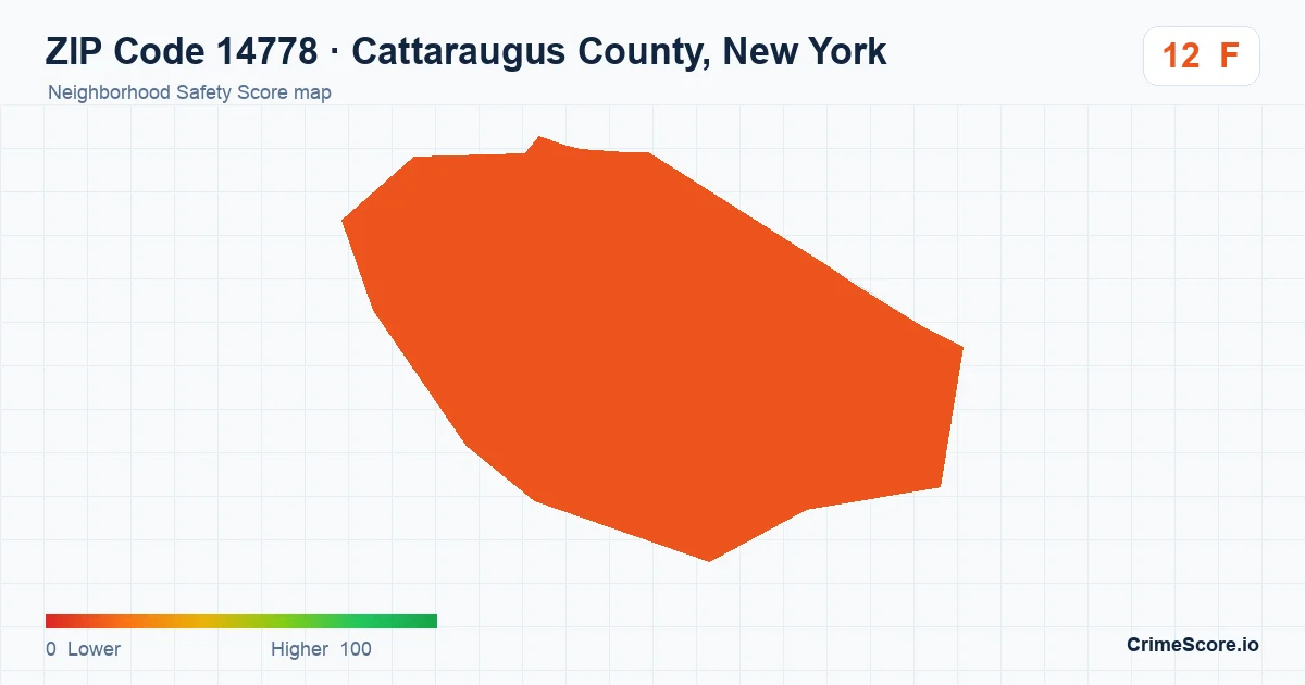 ZIP Code 14778 in Cattaraugus County, New York neighborhood Safety Score map