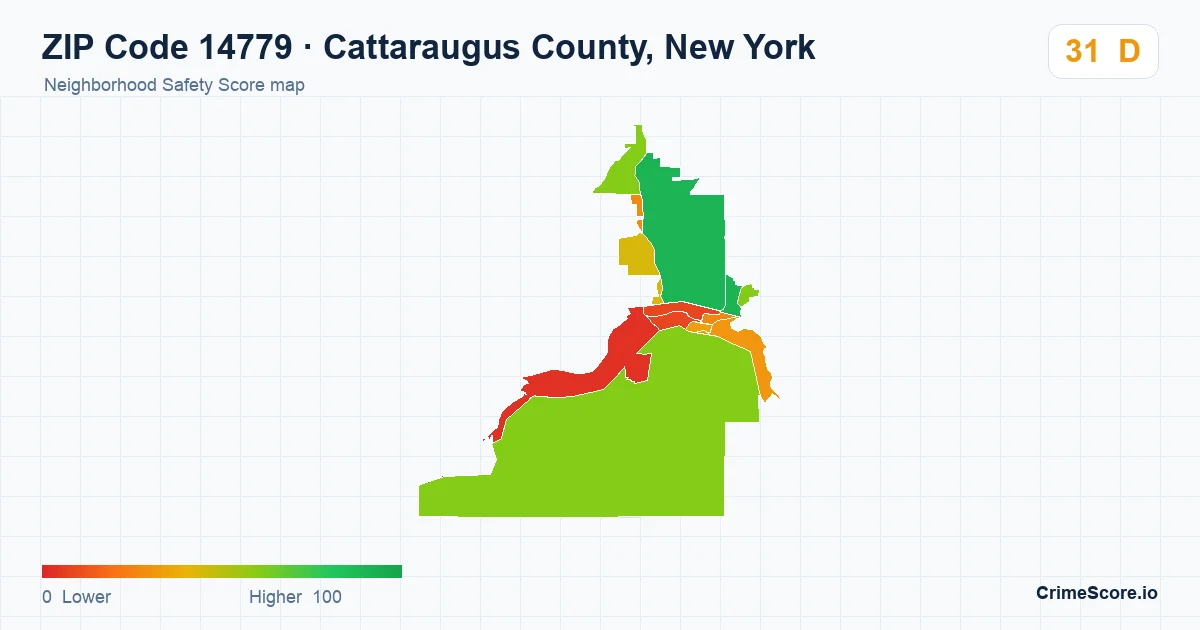 ZIP Code 14779 in Cattaraugus County, New York neighborhood Safety Score map
