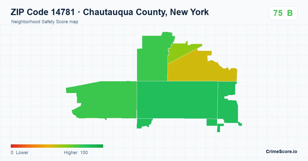 ZIP Code 14781 in Chautauqua County, New York neighborhood Safety Score map