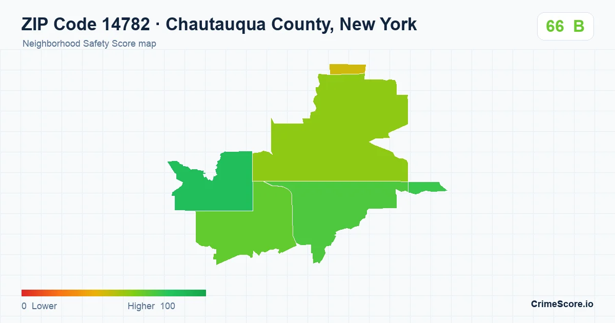 ZIP Code 14782 in Chautauqua County, New York neighborhood Safety Score map