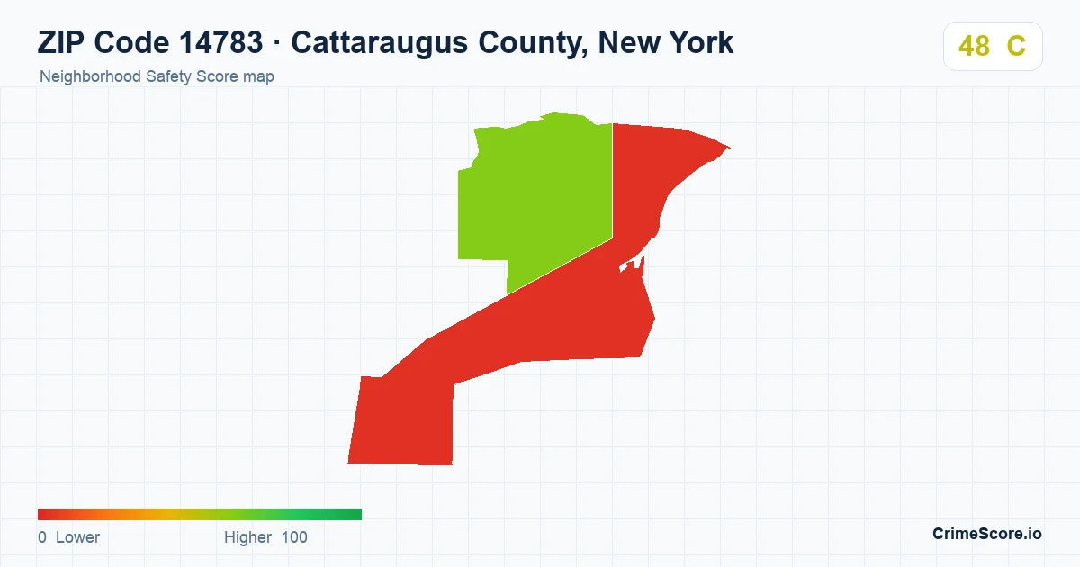 ZIP Code 14783 in Cattaraugus County, New York neighborhood Safety Score map