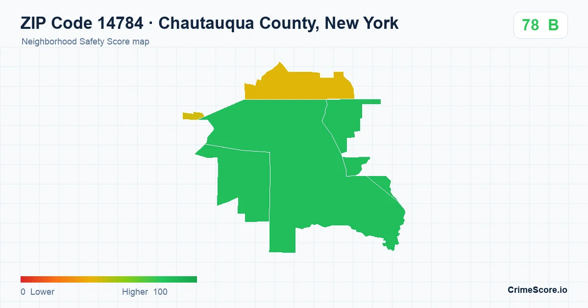 ZIP Code 14784 in Chautauqua County, New York neighborhood Safety Score map