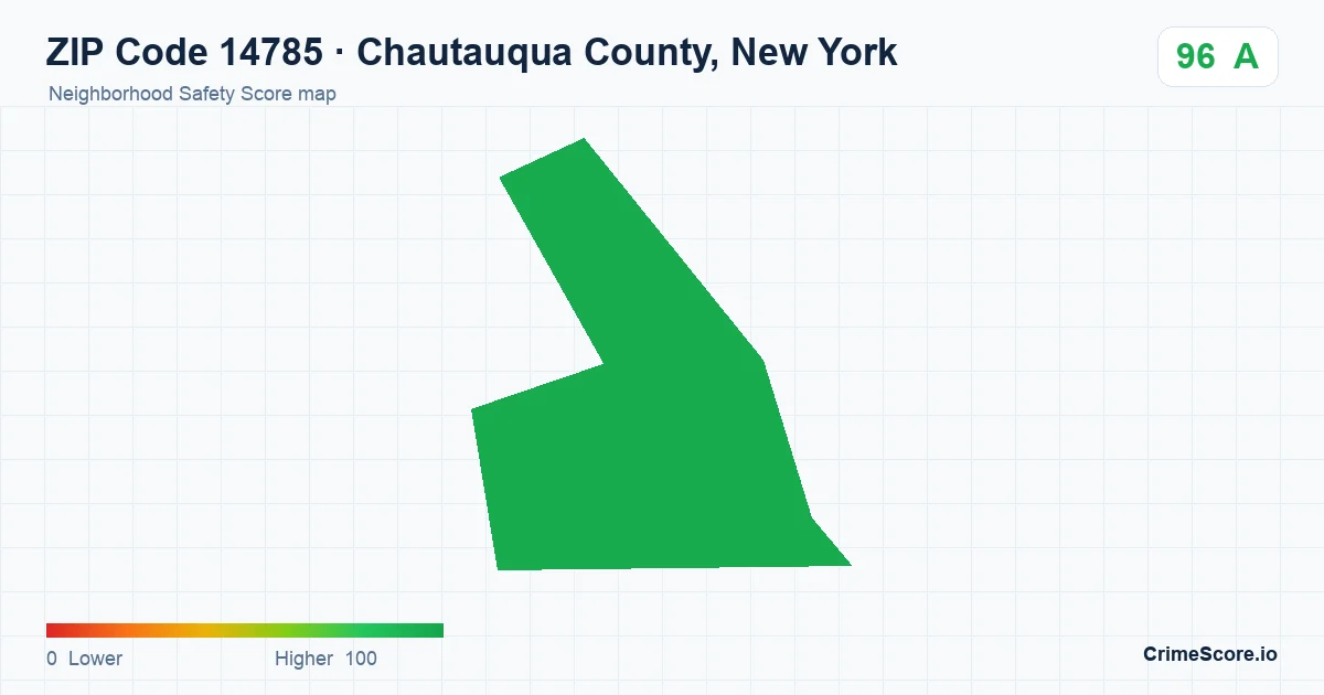 ZIP Code 14785 in Chautauqua County, New York neighborhood Safety Score map