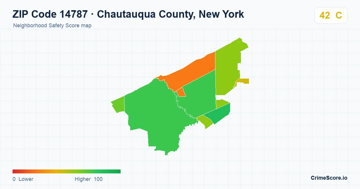 ZIP Code 14787 in Chautauqua County, New York neighborhood Safety Score map