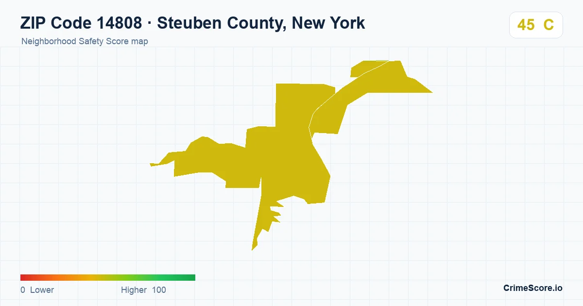 ZIP Code 14808 in Steuben County, New York neighborhood Safety Score map