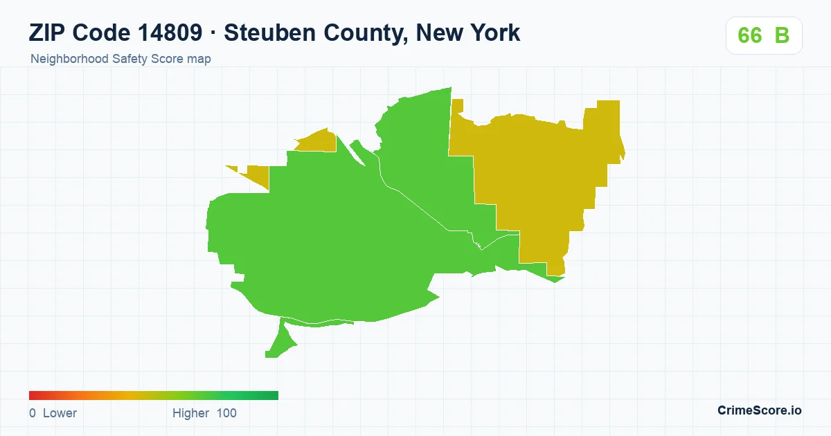 ZIP Code 14809 in Steuben County, New York neighborhood Safety Score map