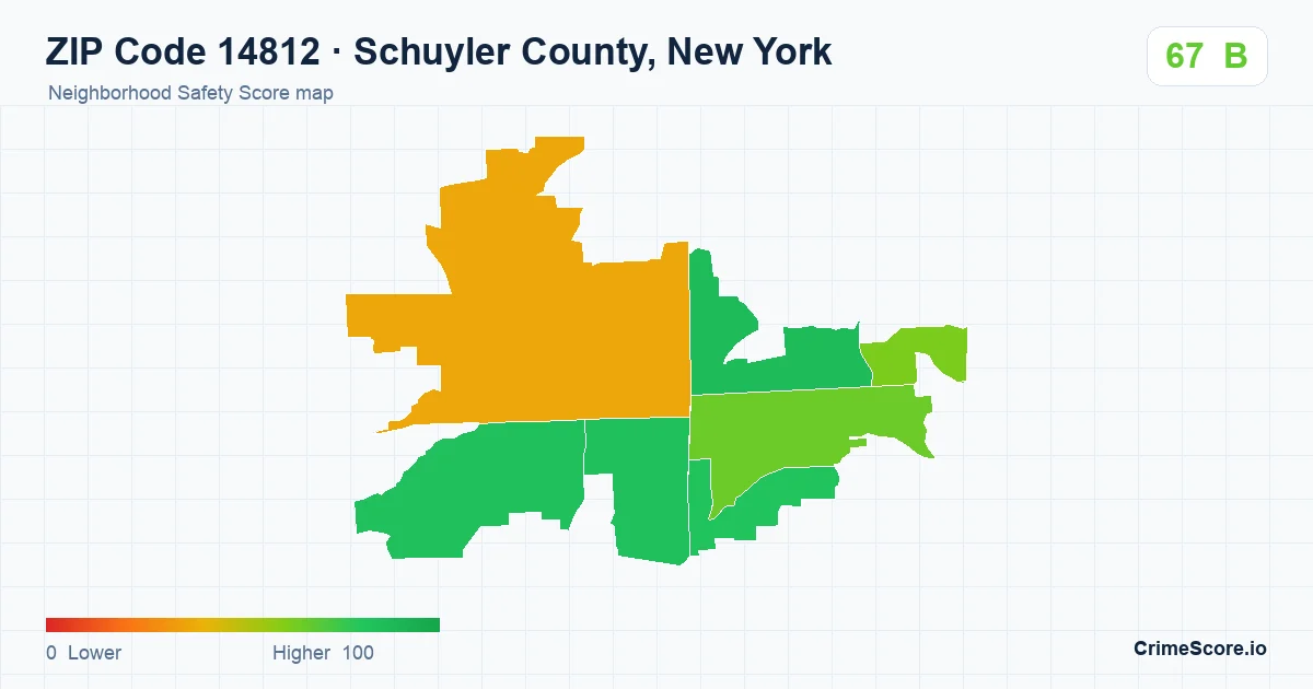 ZIP Code 14812 in Schuyler County, New York neighborhood Safety Score map