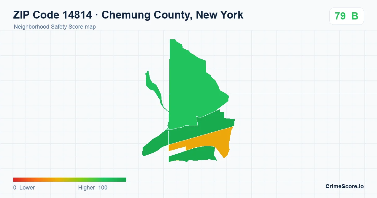 ZIP Code 14814 in Chemung County, New York neighborhood Safety Score map