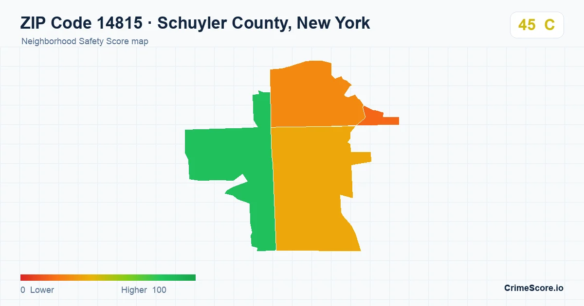 ZIP Code 14815 in Schuyler County, New York neighborhood Safety Score map