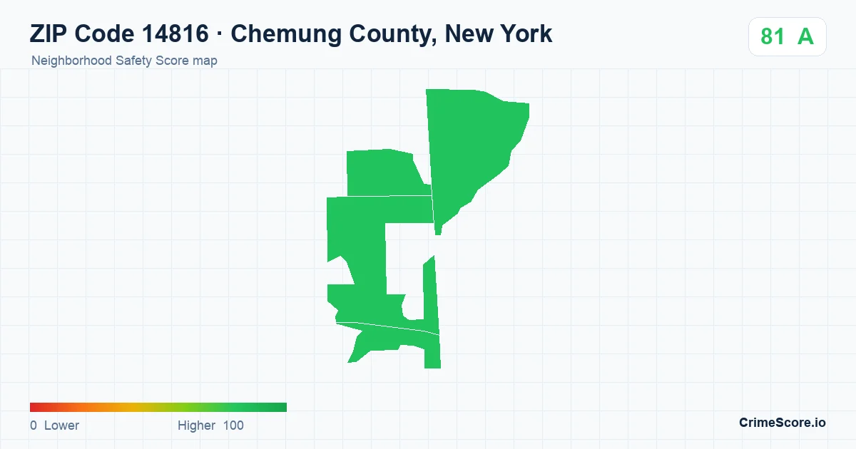 ZIP Code 14816 in Chemung County, New York neighborhood Safety Score map