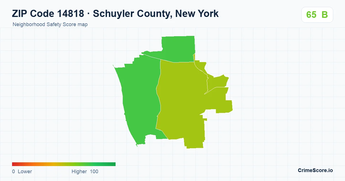 ZIP Code 14818 in Schuyler County, New York neighborhood Safety Score map