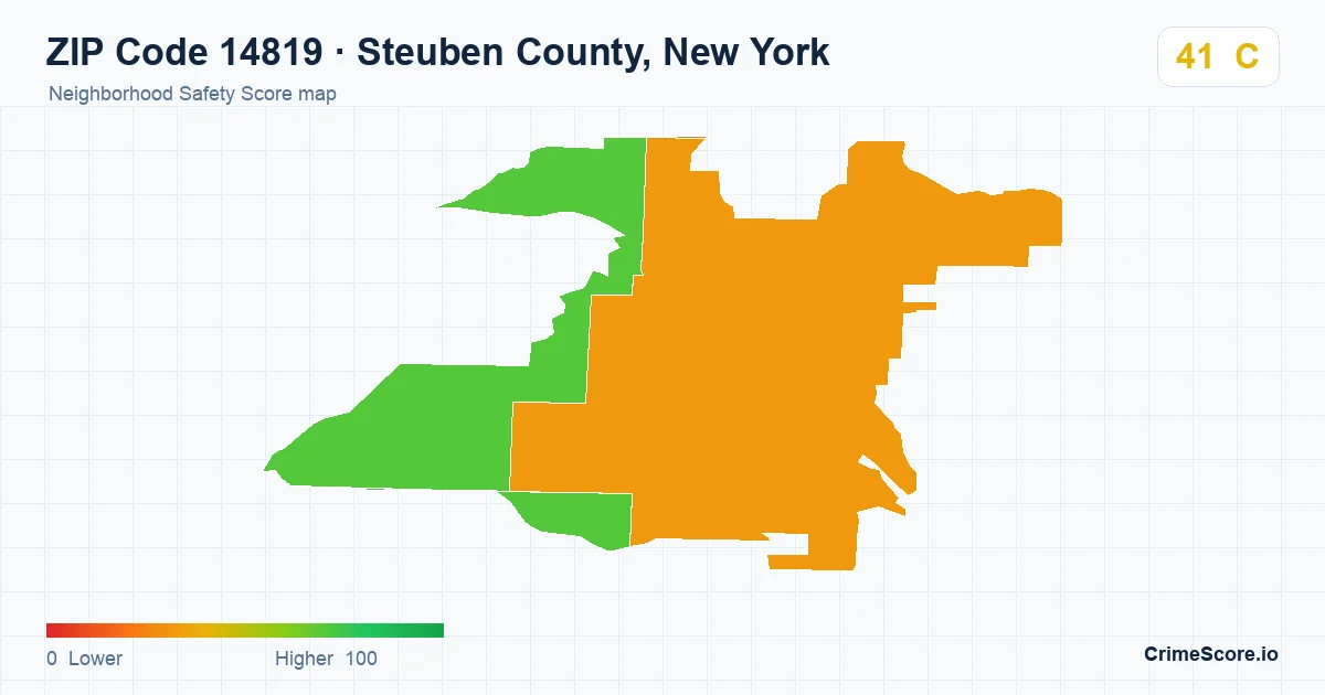 ZIP Code 14819 in Steuben County, New York neighborhood Safety Score map