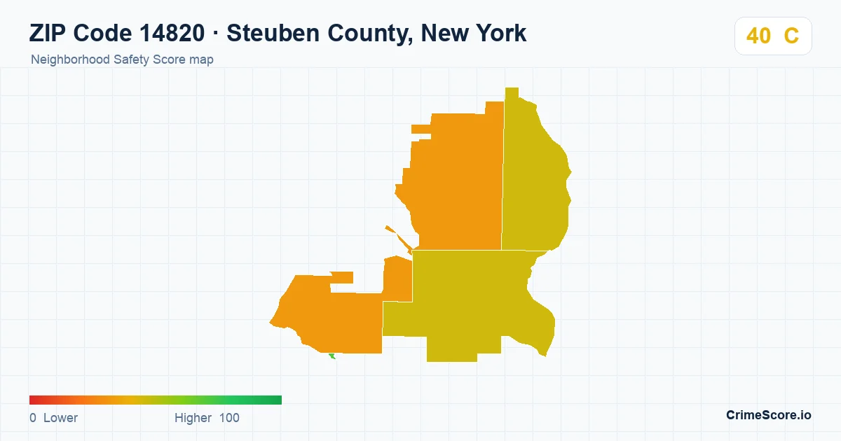 ZIP Code 14820 in Steuben County, New York neighborhood Safety Score map