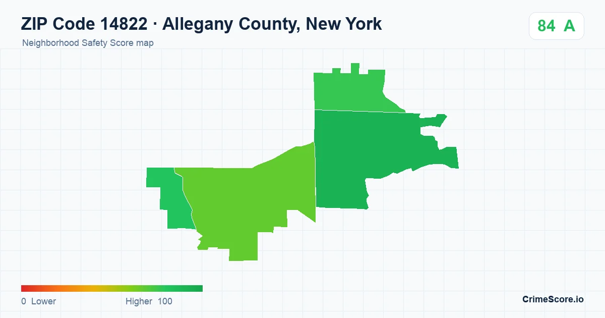 ZIP Code 14822 in Allegany County, New York neighborhood Safety Score map
