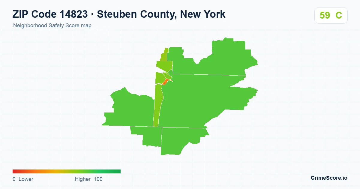 ZIP Code 14823 in Steuben County, New York neighborhood Safety Score map