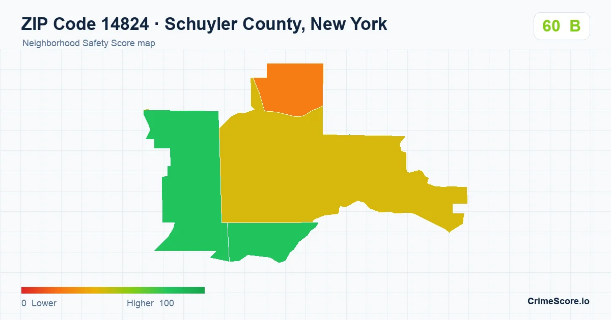 ZIP Code 14824 in Schuyler County, New York neighborhood Safety Score map