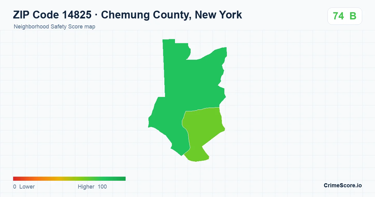 ZIP Code 14825 in Chemung County, New York neighborhood Safety Score map
