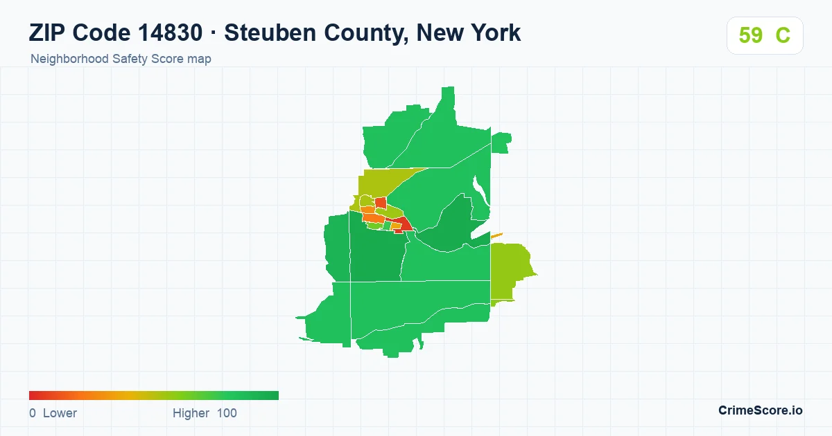 ZIP Code 14830 in Steuben County, New York neighborhood Safety Score map
