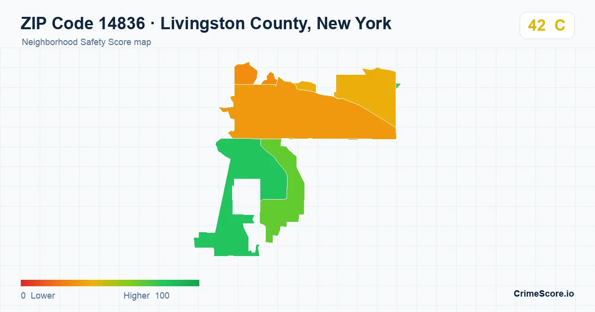 ZIP Code 14836 in Livingston County, New York neighborhood Safety Score map