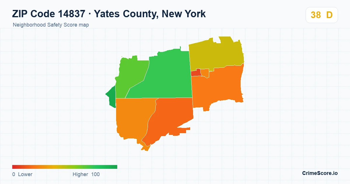 ZIP Code 14837 in Yates County, New York neighborhood Safety Score map