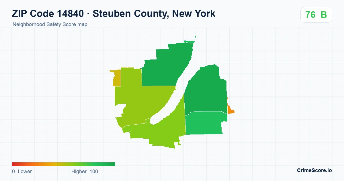 ZIP Code 14840 in Steuben County, New York neighborhood Safety Score map