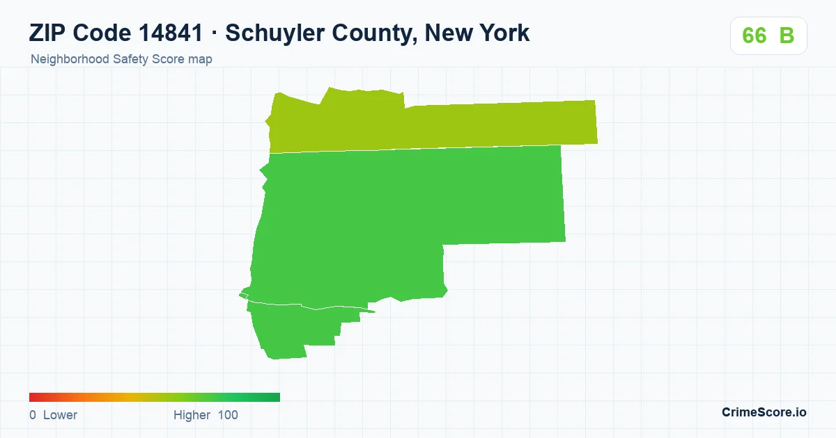 ZIP Code 14841 in Schuyler County, New York neighborhood Safety Score map
