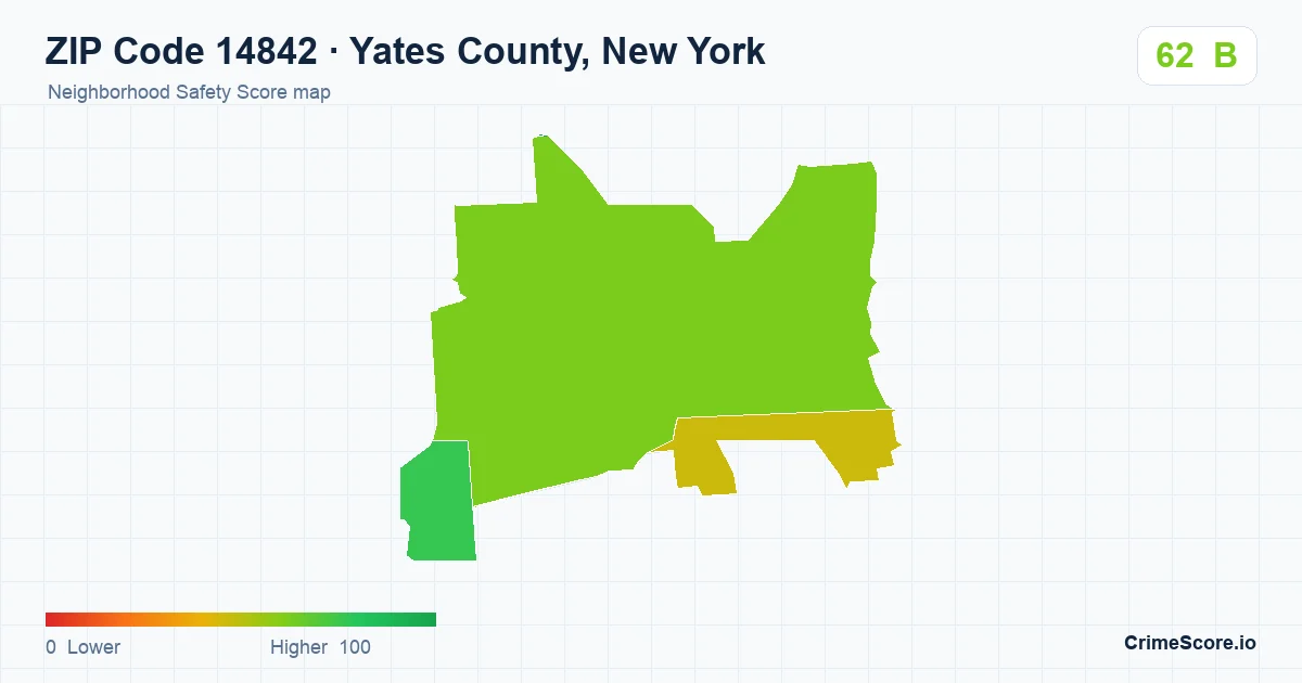 ZIP Code 14842 in Yates County, New York neighborhood Safety Score map