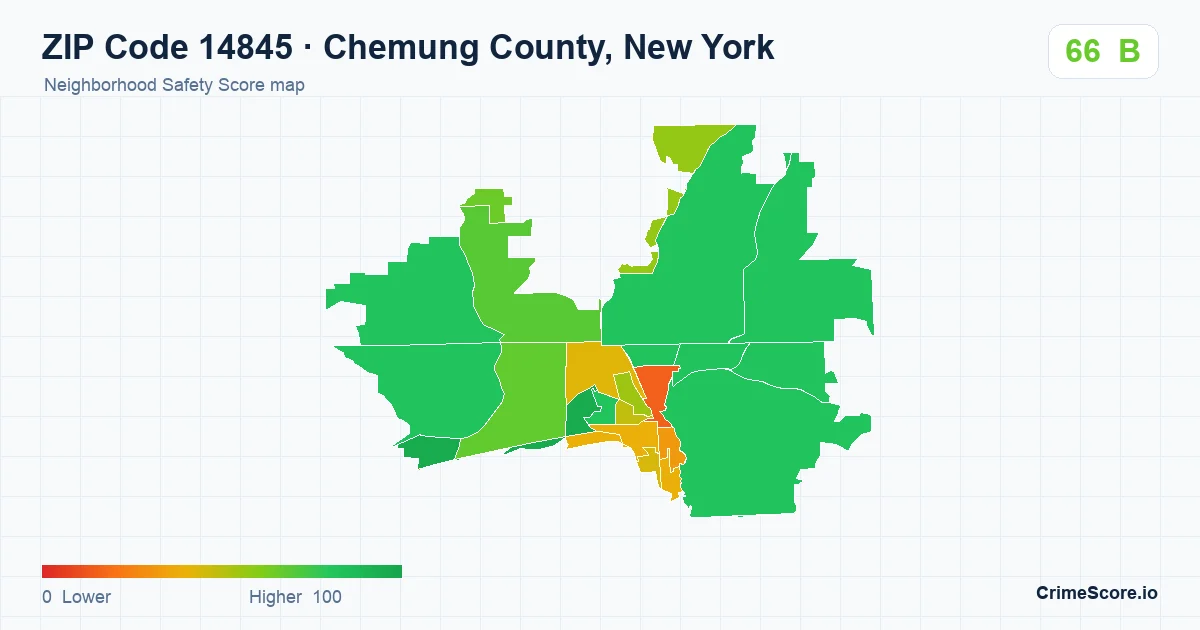 ZIP Code 14845 in Chemung County, New York neighborhood Safety Score map
