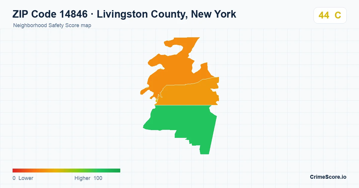 ZIP Code 14846 in Livingston County, New York neighborhood Safety Score map