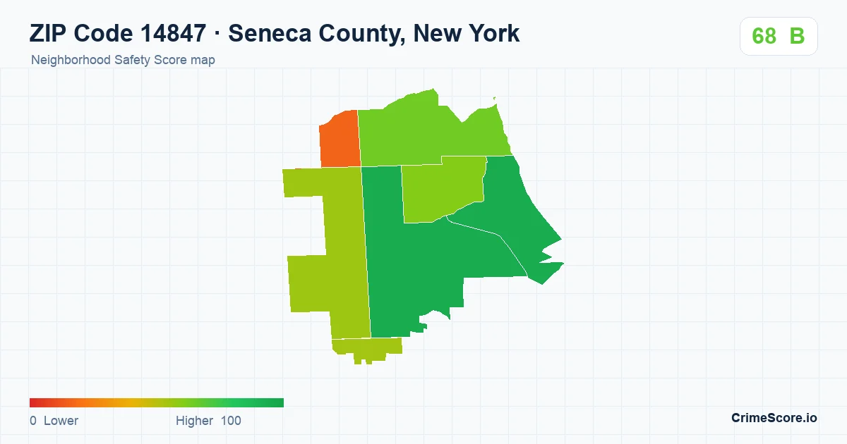 ZIP Code 14847 in Seneca County, New York neighborhood Safety Score map