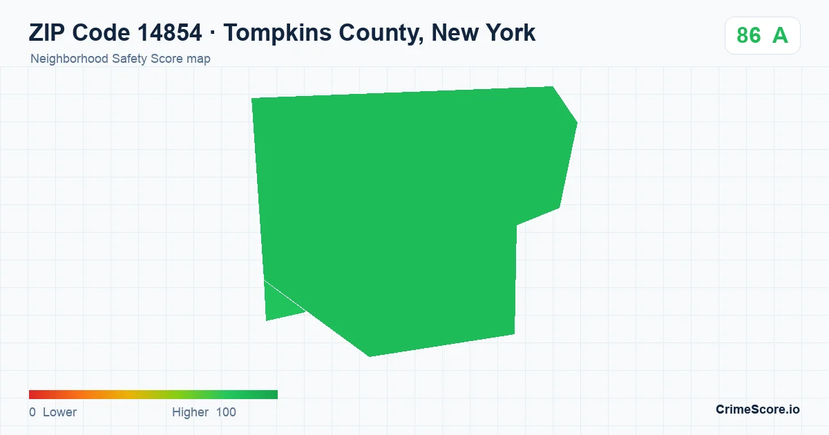 ZIP Code 14854 in Tompkins County, New York neighborhood Safety Score map