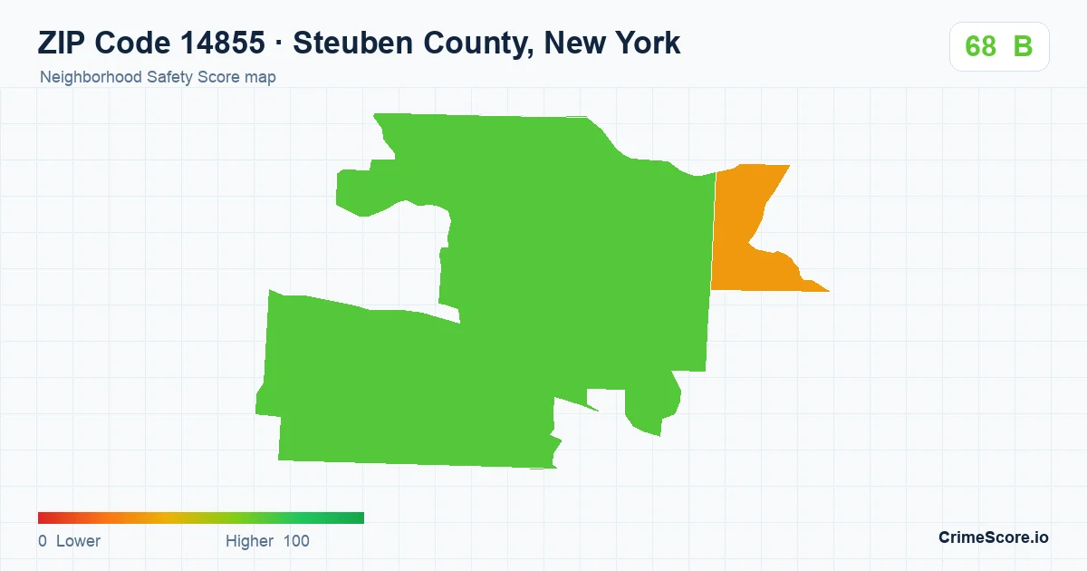 ZIP Code 14855 in Steuben County, New York neighborhood Safety Score map