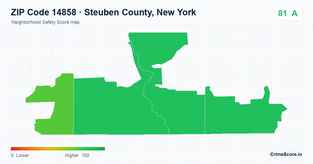 ZIP Code 14858 in Steuben County, New York neighborhood Safety Score map