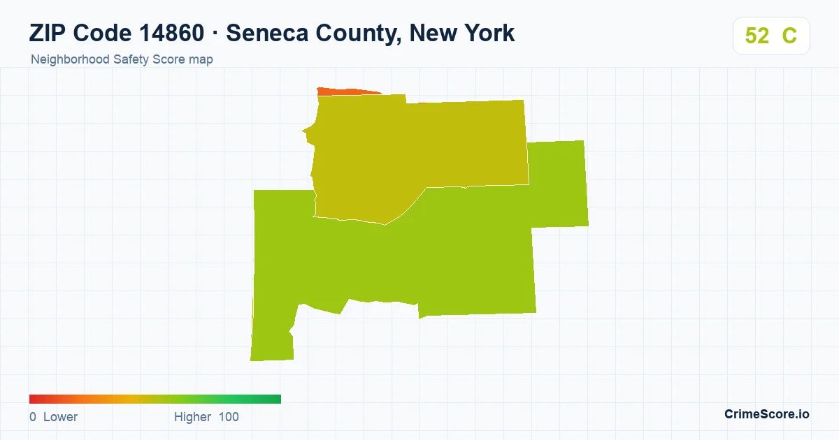 ZIP Code 14860 in Seneca County, New York neighborhood Safety Score map