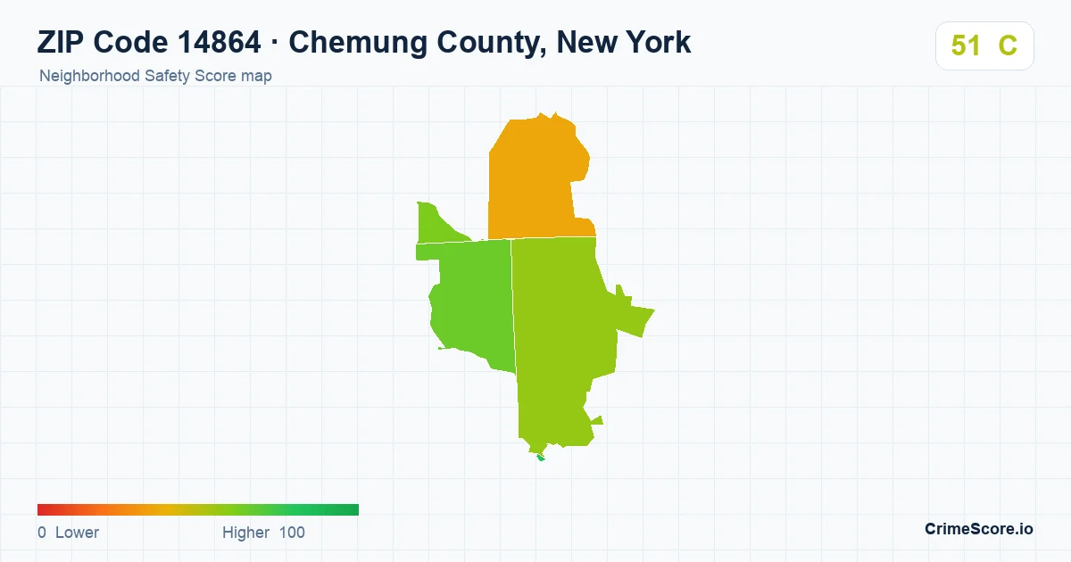ZIP Code 14864 in Chemung County, New York neighborhood Safety Score map