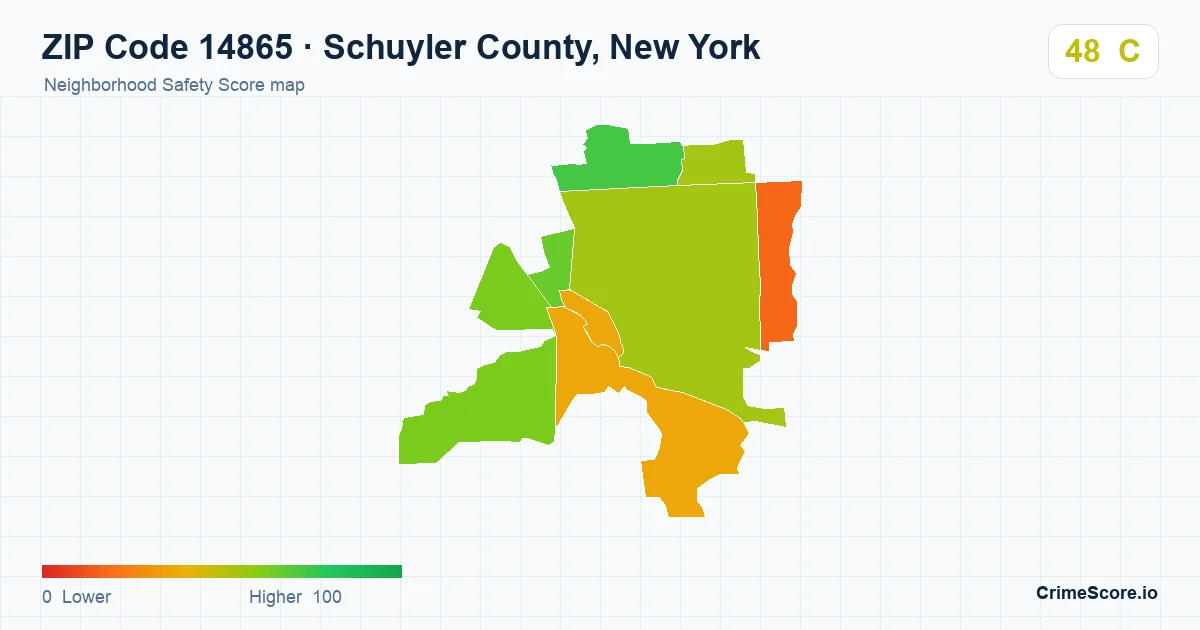 ZIP Code 14865 in Schuyler County, New York neighborhood Safety Score map