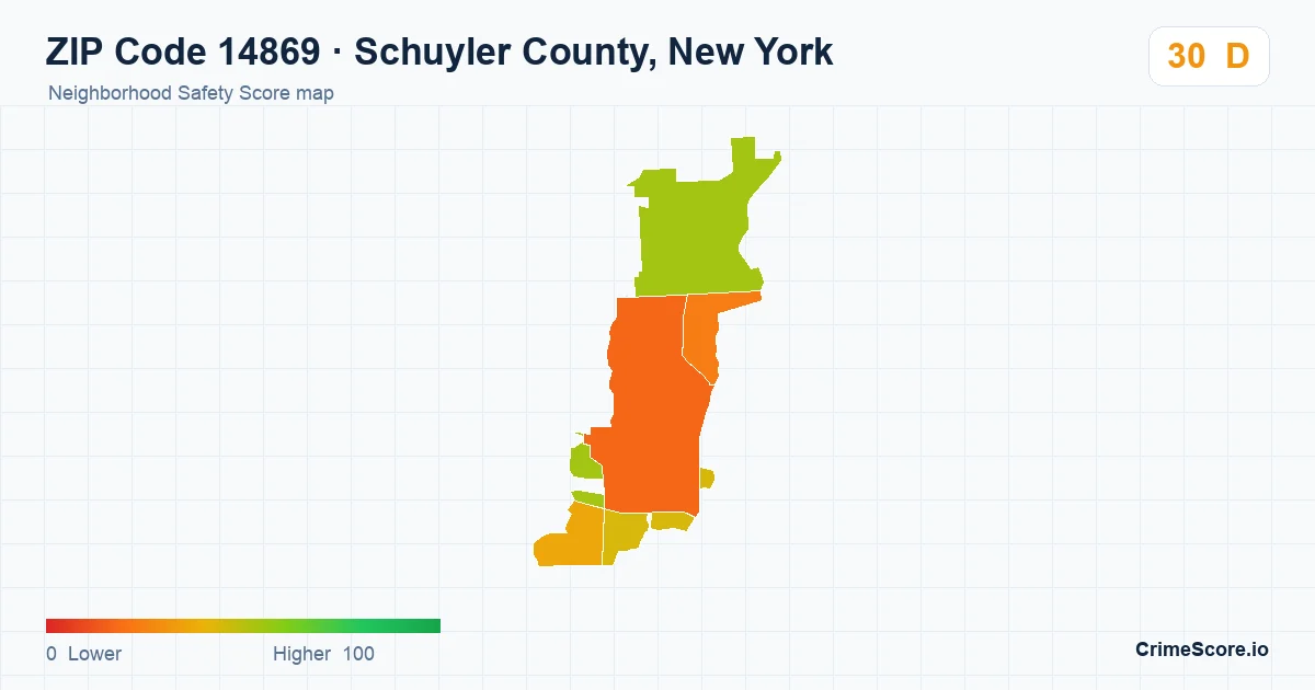 ZIP Code 14869 in Schuyler County, New York neighborhood Safety Score map