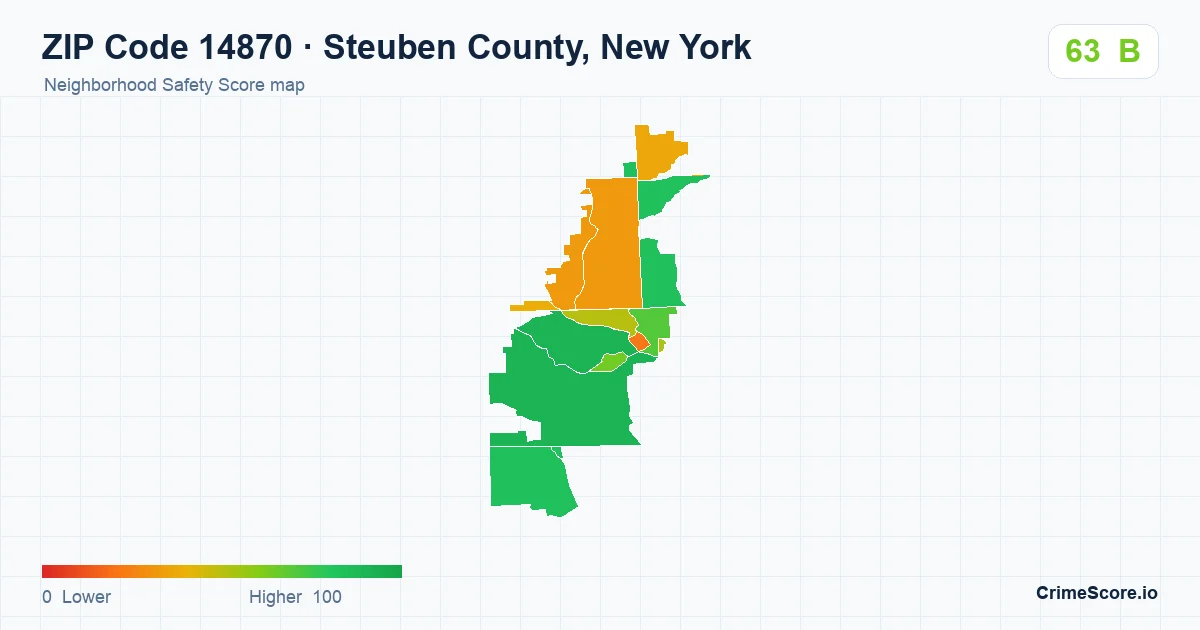 ZIP Code 14870 in Steuben County, New York neighborhood Safety Score map