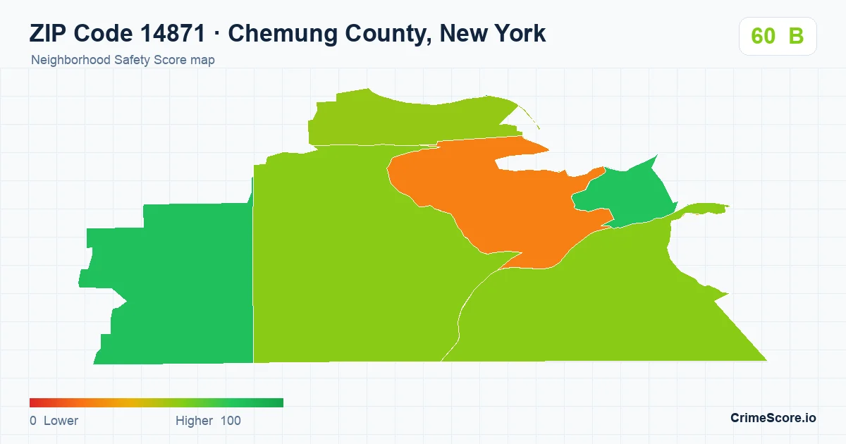 ZIP Code 14871 in Chemung County, New York neighborhood Safety Score map