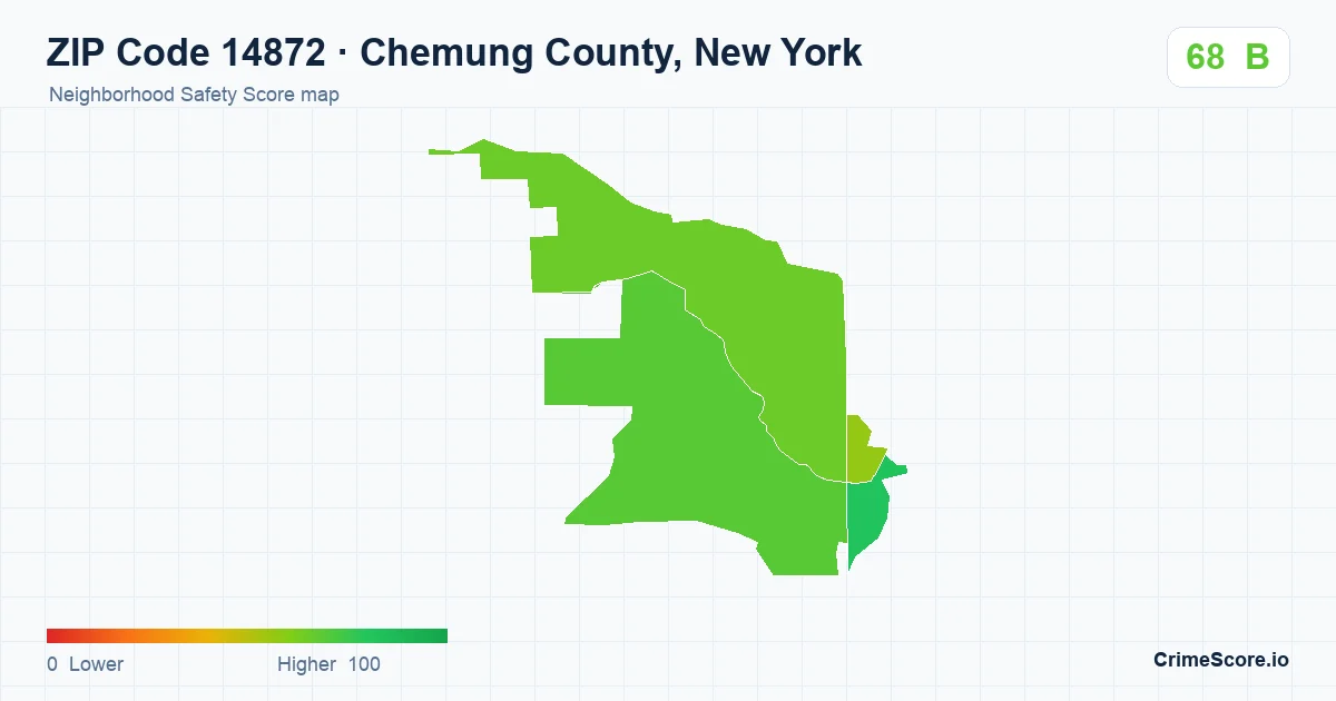 ZIP Code 14872 in Chemung County, New York neighborhood Safety Score map