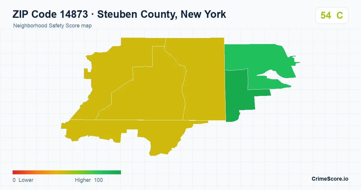 ZIP Code 14873 in Steuben County, New York neighborhood Safety Score map