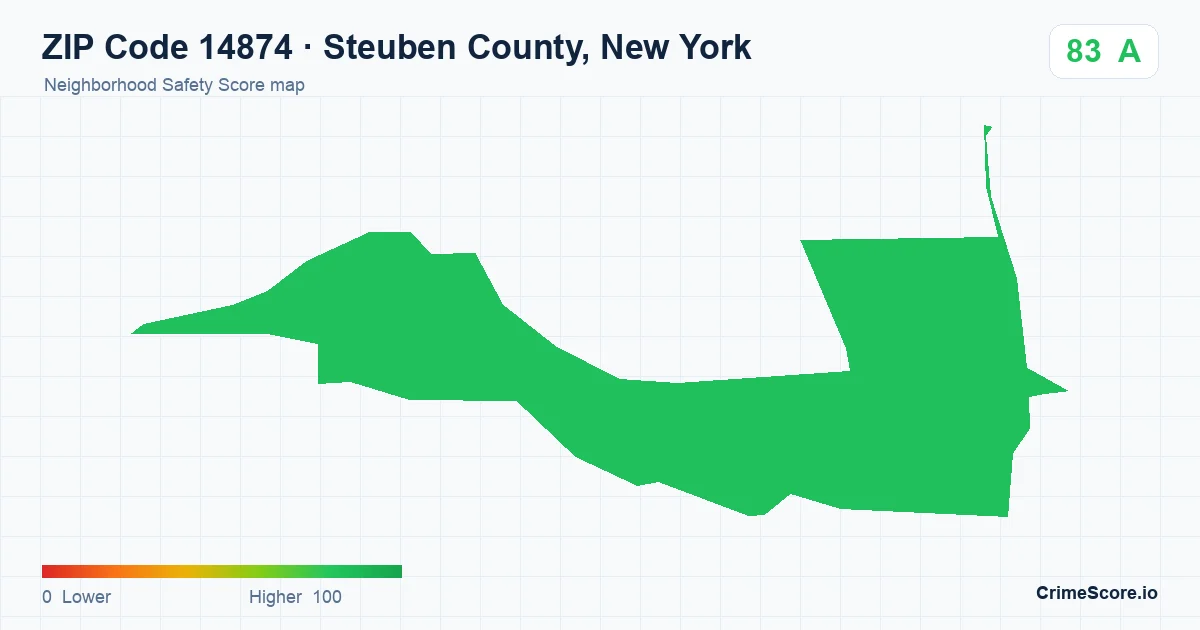ZIP Code 14874 in Steuben County, New York neighborhood Safety Score map