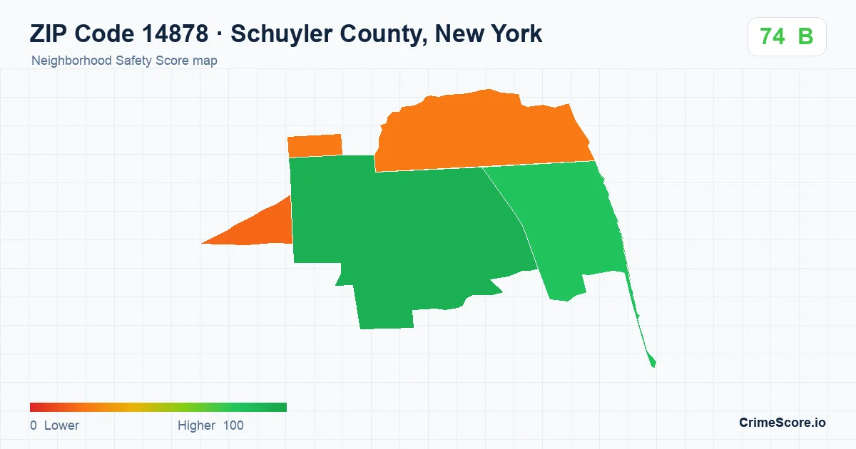 ZIP Code 14878 in Schuyler County, New York neighborhood Safety Score map