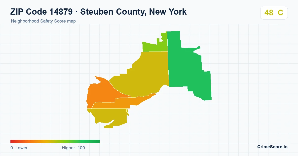 ZIP Code 14879 in Steuben County, New York neighborhood Safety Score map