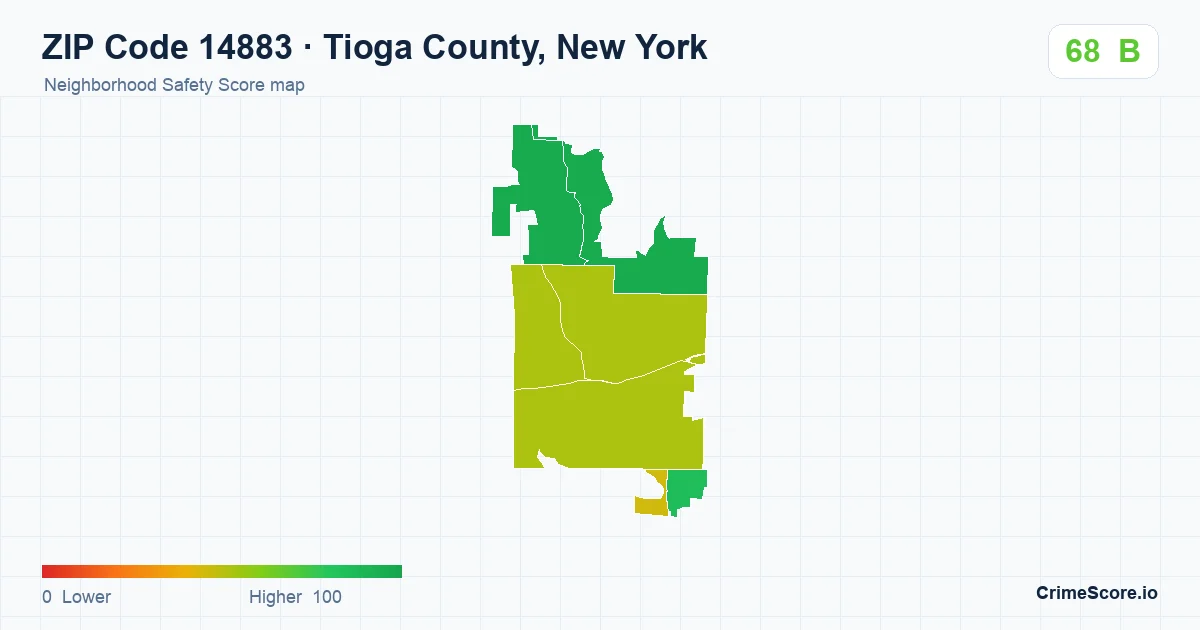 ZIP Code 14883 in Tioga County, New York neighborhood Safety Score map