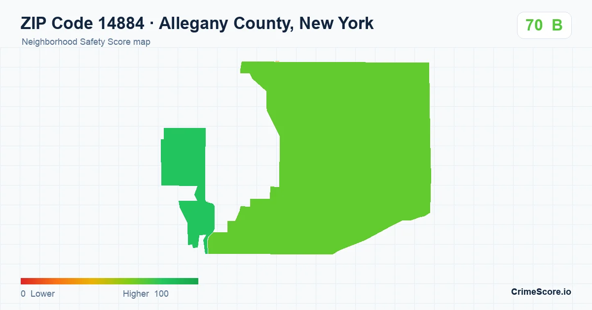 ZIP Code 14884 in Allegany County, New York neighborhood Safety Score map